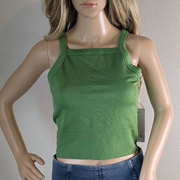 Athleta Tank Top Size XL Green Aurora High-Neck Cropped V-Back Seamless NWT Yoga - Picture 2 of 16